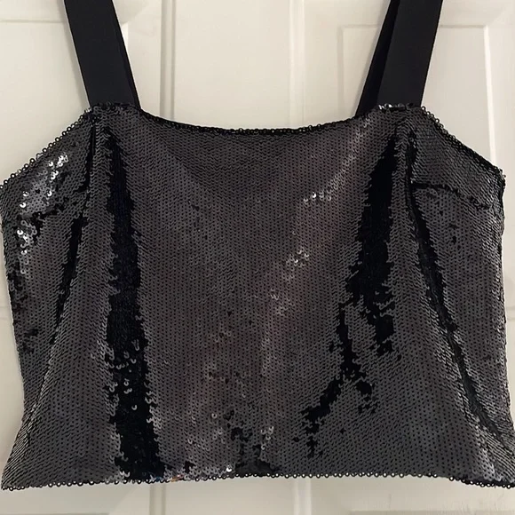 VERONICA BEARD Adi Black Sequin Crop Camisole Top size 14 - Picture 7 of 14